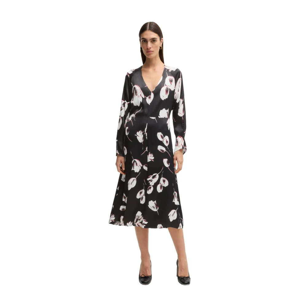 Hugo Boss Tulpenprint V-hals Jurk Black Dames