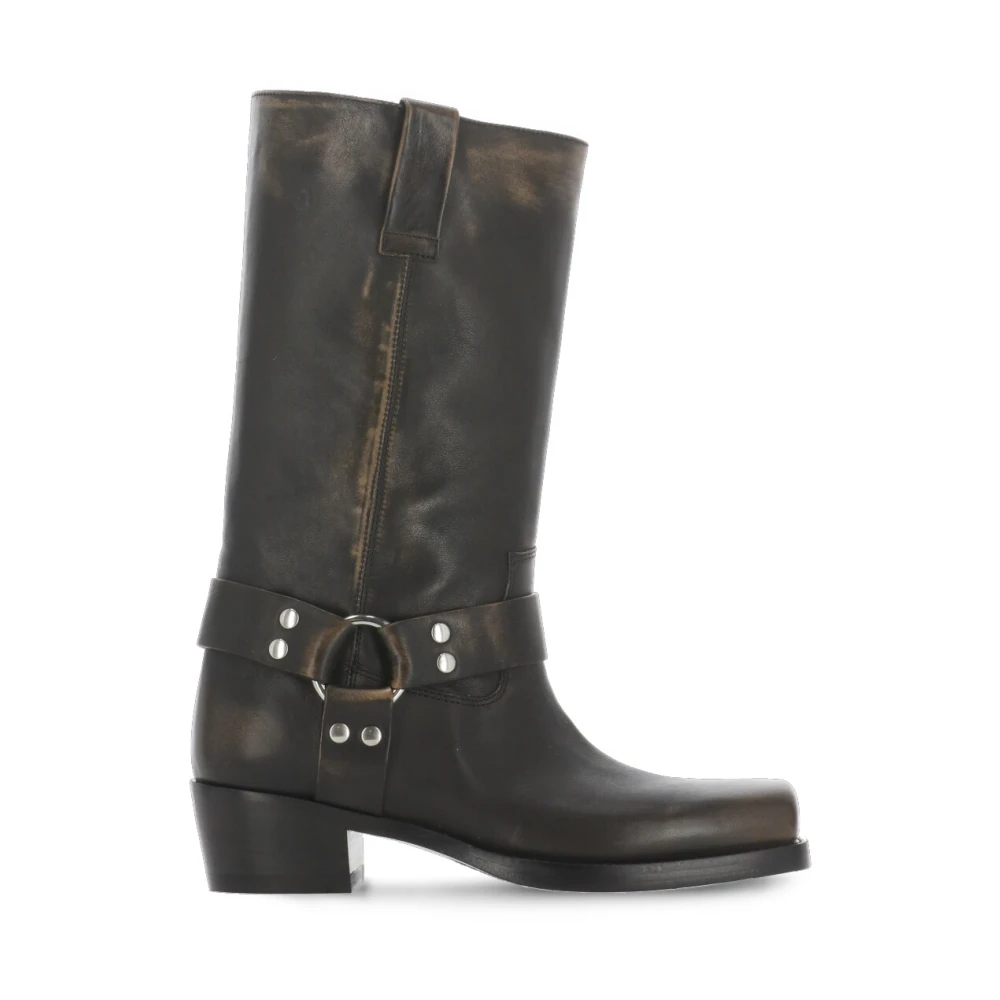 Paris Texas High Boots, Female, 6 Uk, Leather Boots With Metal Details Black