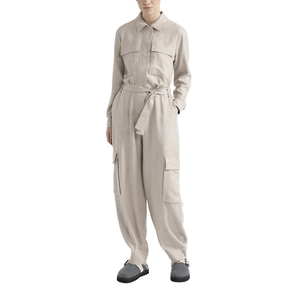PESERICO Viscose en wol flanellen jumpsuit Beige Dames