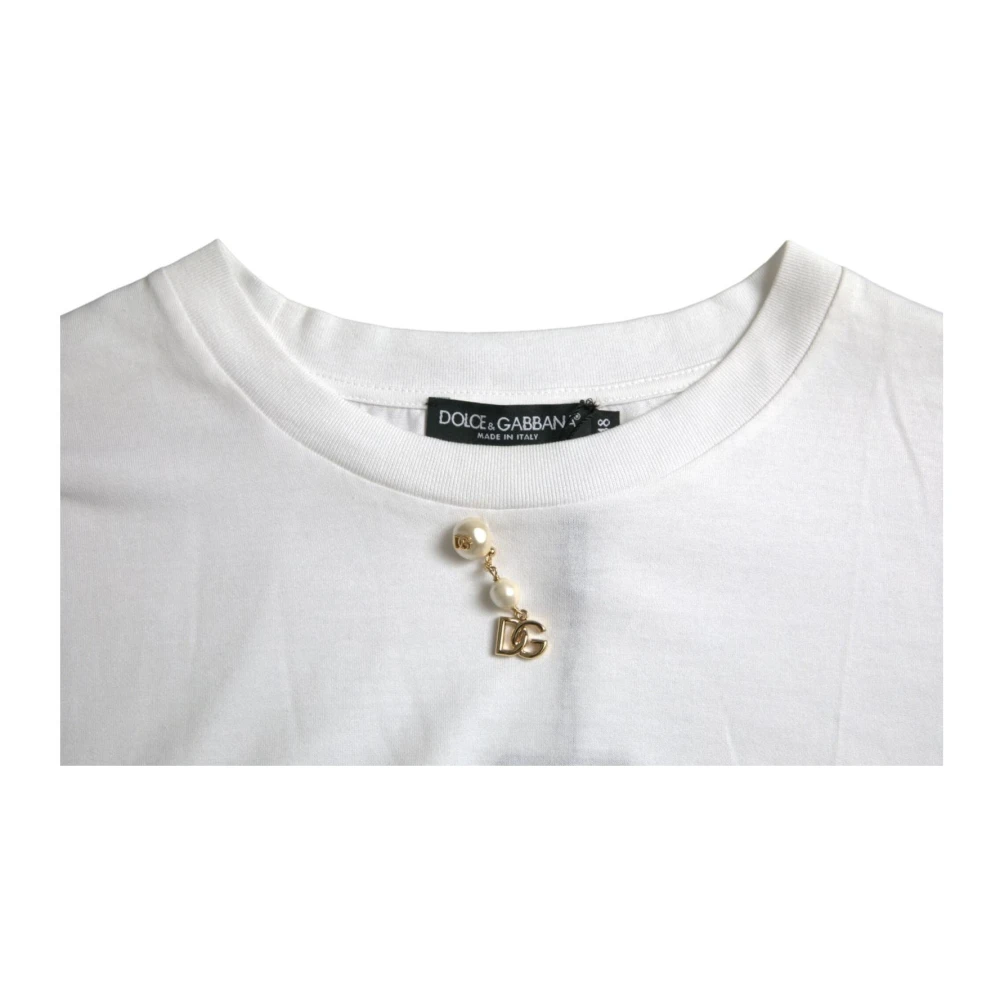 Dolce & Gabbana Witte Crew Neck T-shirt met Versiering White Heren