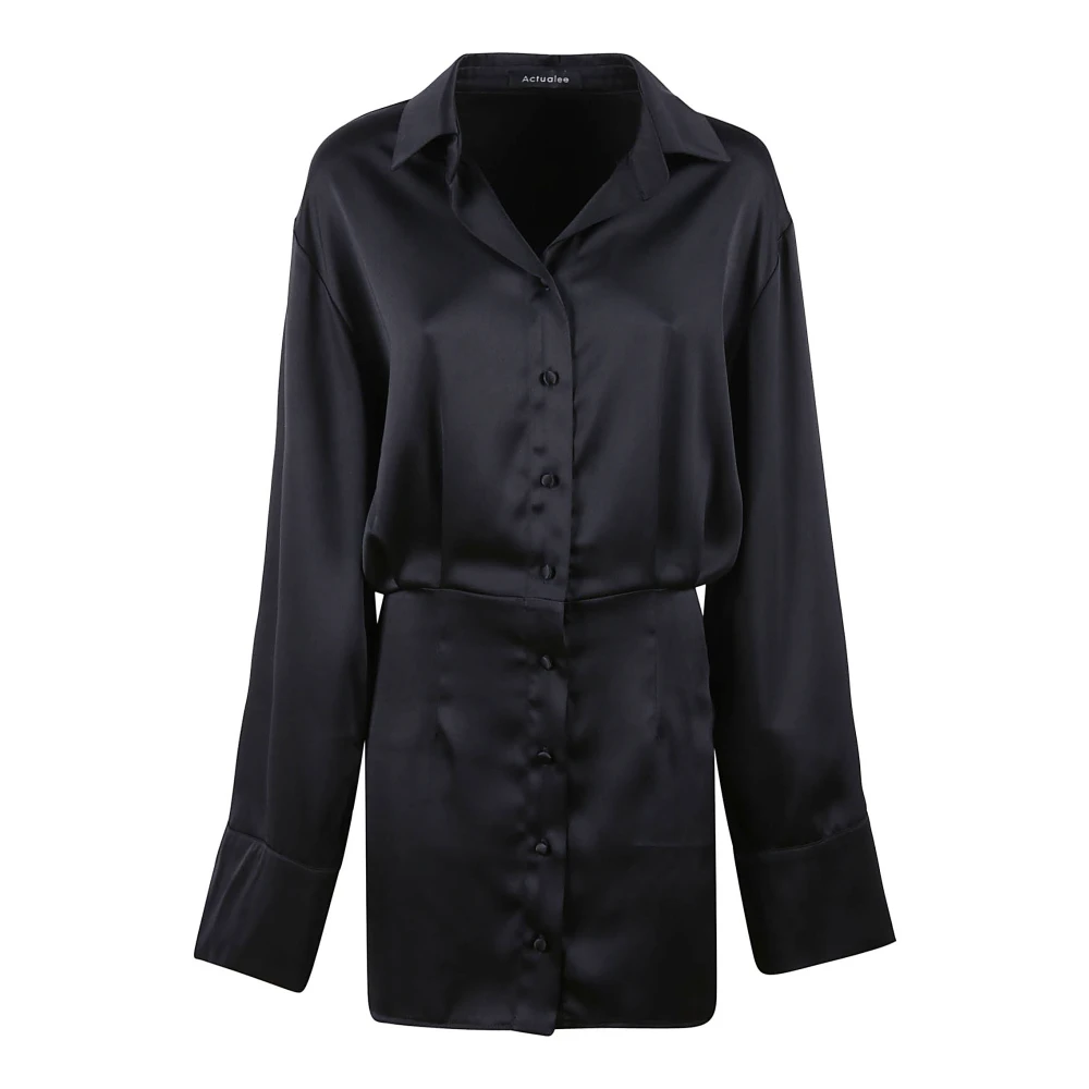 Actualee Svart Satinklänning Elegant Stil Black, Dam