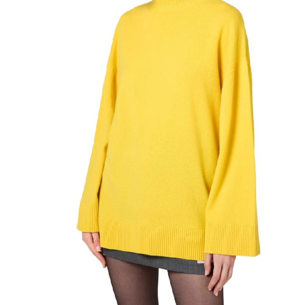 Elisabetta Franchi Cashmere Logo Trui met Drop Schouders Yellow Dames