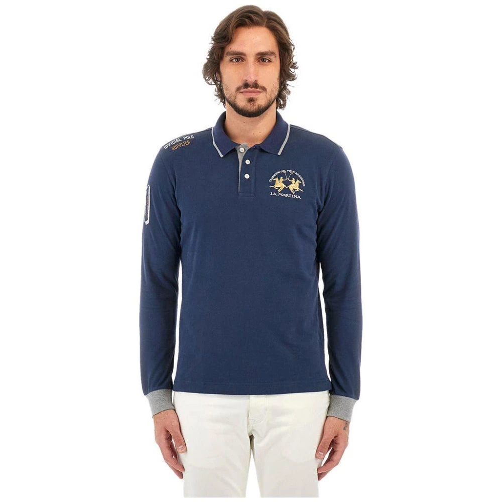 LA MARTINA Blauw poloshirt met lange mouwen Blue Heren