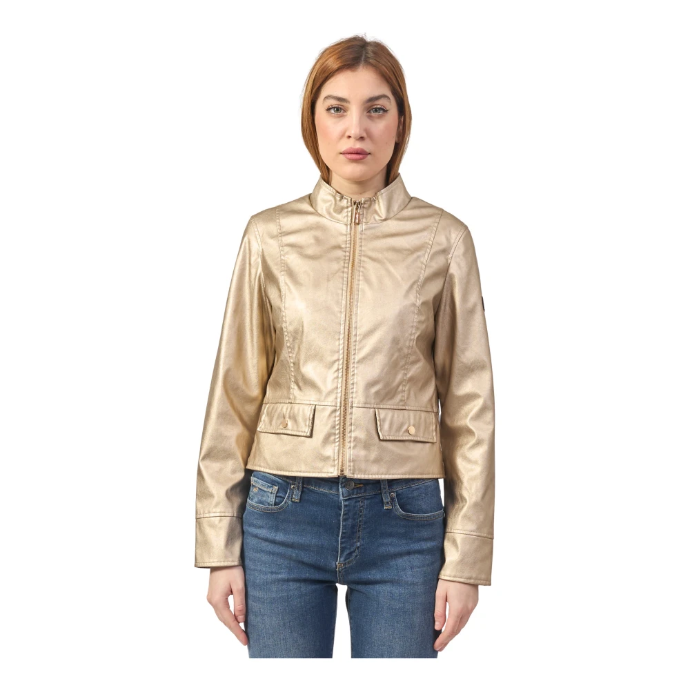 YES ZEE Gouden Korte Jas met Fullzip Zakken Yellow Dames