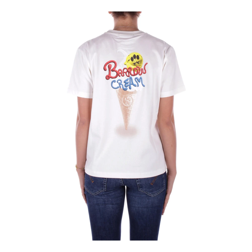 Barrow Beige T-shirt met Logo op de Voorkant White Dames