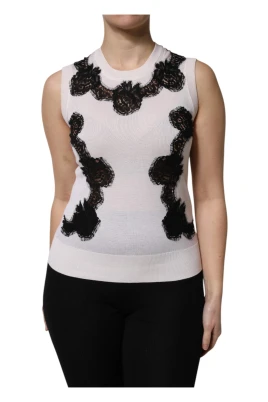 Vit Blommig Spets Tank Top