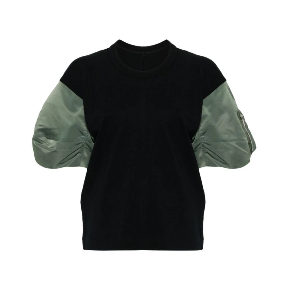 Sacai Gepaneelde Twee-Tint Ronde Hals T-shirt Blue Dames