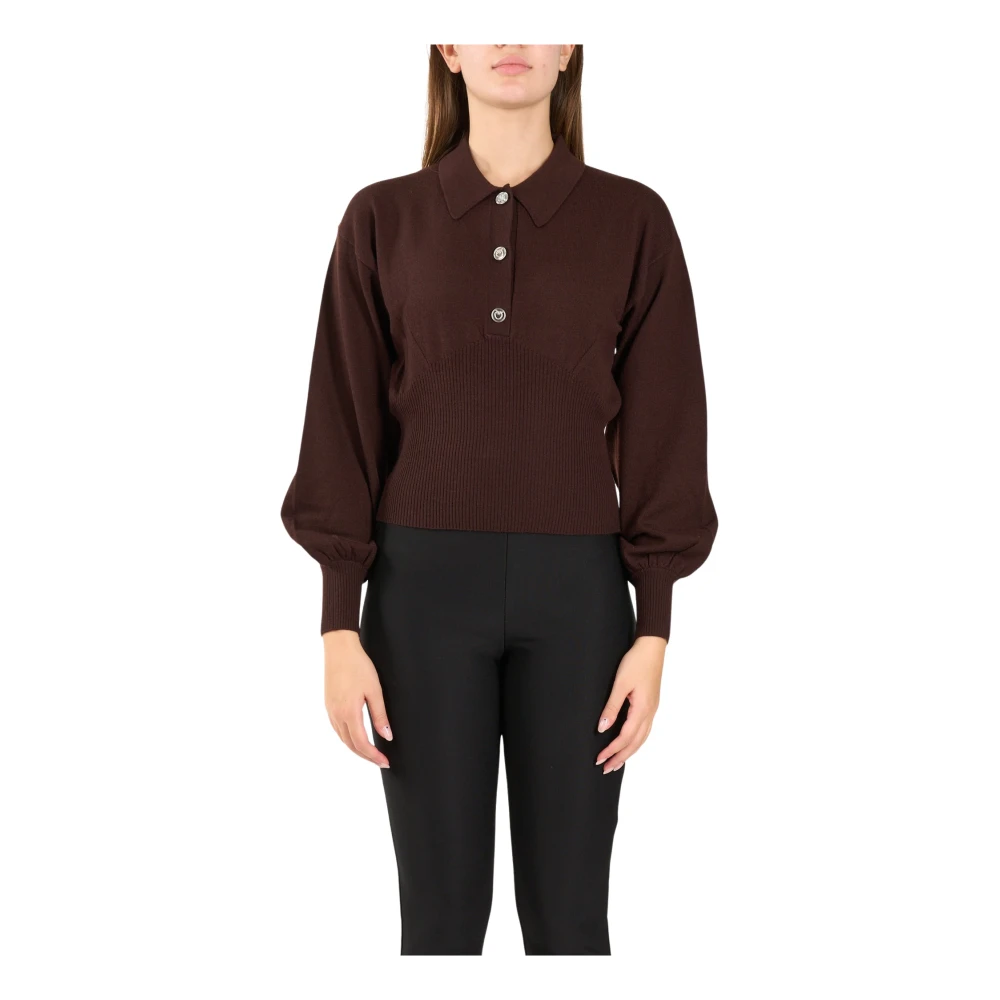 Pinko Geribbelde wollen trui met metalen knopen Brown Dames
