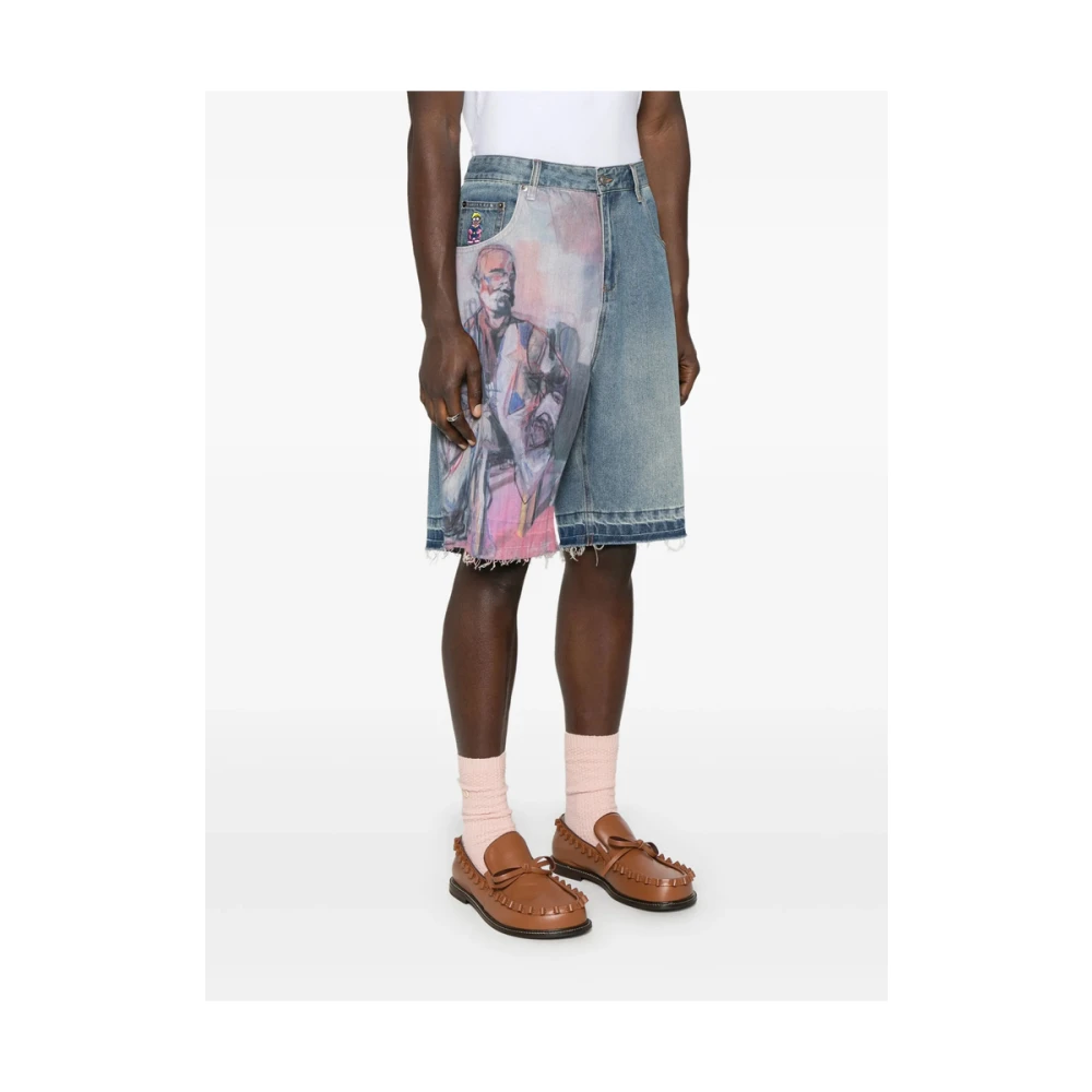 KidSuper Studios Blauwe Raw-Cut Denim Shorts Blue Heren