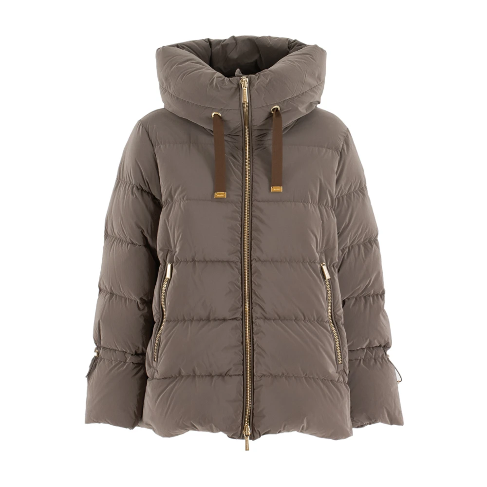 Moorer Women's Brown Quilted Pea Coat With Enveloping Hood
