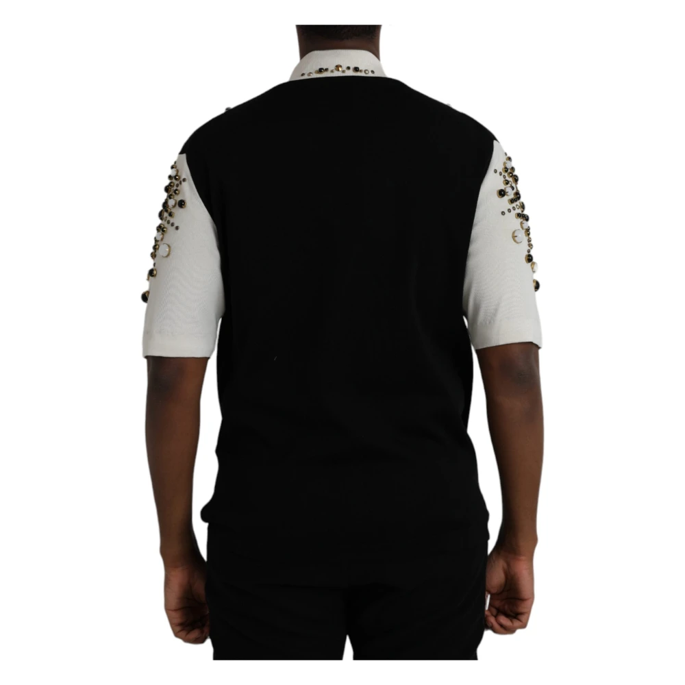 Dolce & Gabbana Zwart Wit Zijden Shirt met Studs en Kristallen Multicolor Heren
