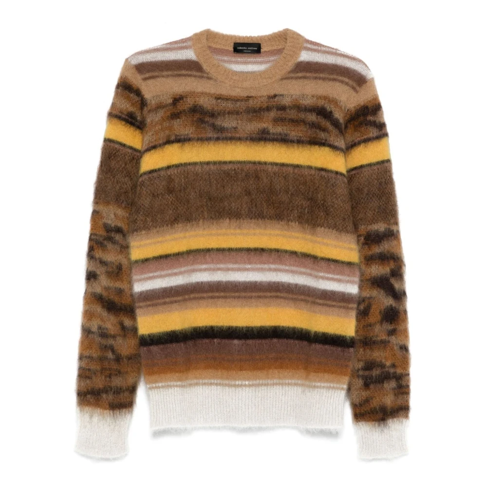 Roberto Collina Bruine Gestreepte Mohair Trui Brown Heren