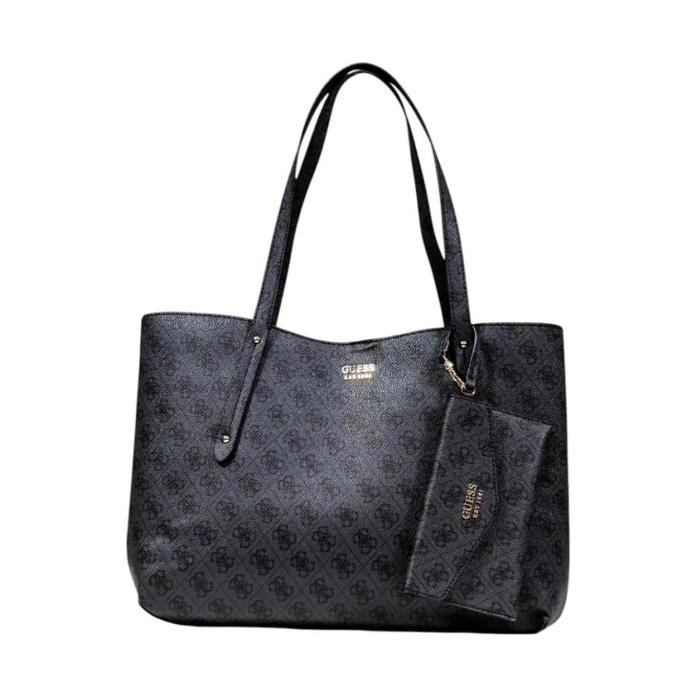 Guess Women's Black Handbag With Button Fastening And Inside Pockets - Shopping Bags - One Size - Bags