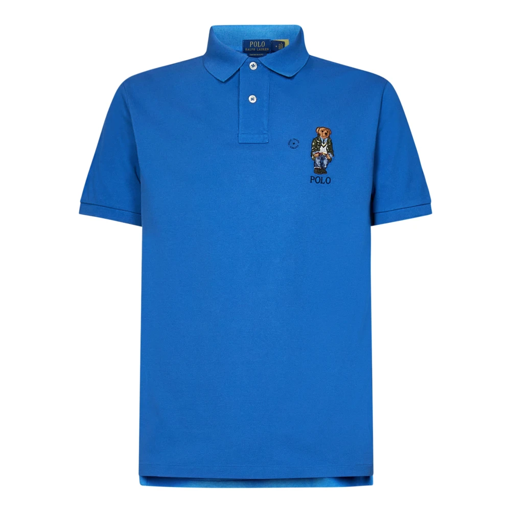 Ralph Lauren Blauw Polo Shirt met Polo Bear Borduurwerk Blue Heren