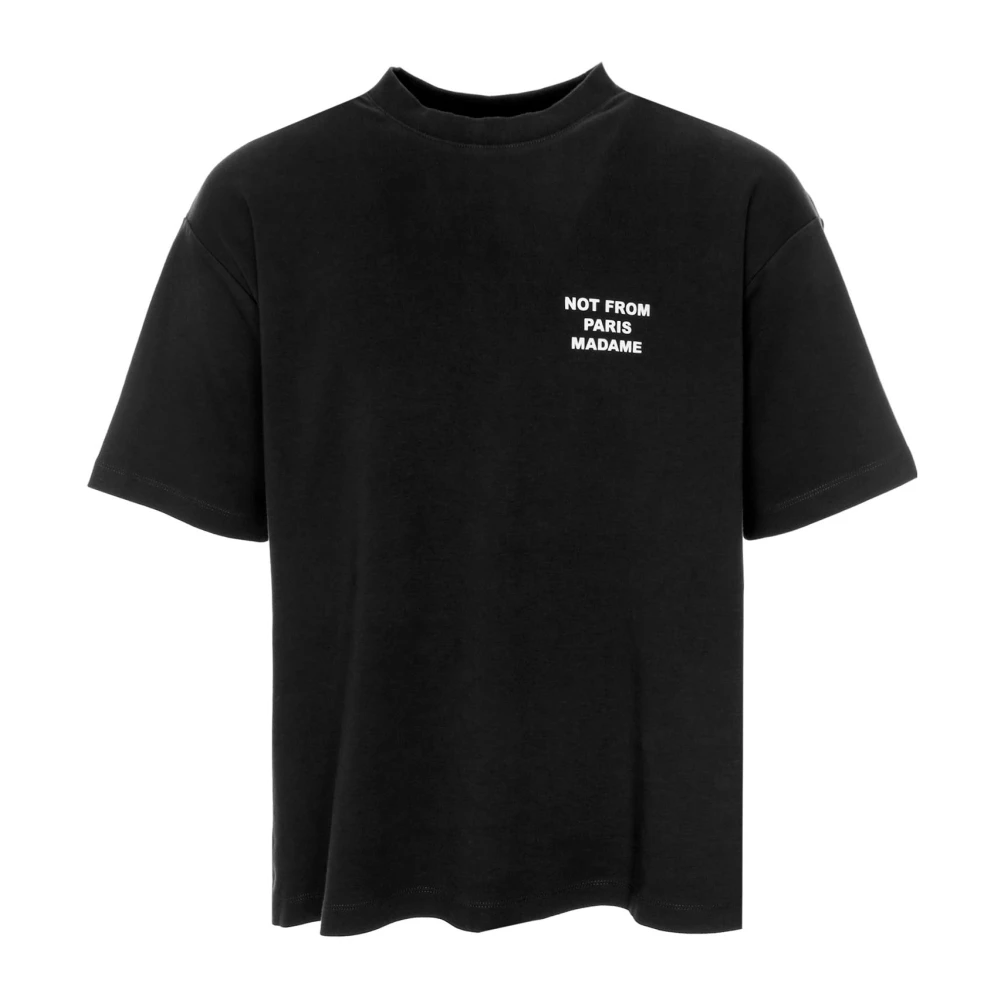 Drole de Monsieur Slogan T-shirt met geribbelde halslijn Black Heren