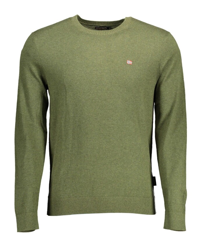 pull-vert-brode-avec-col-rond