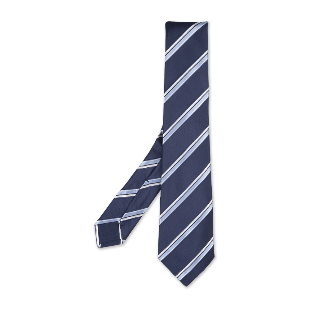 Kiton Blauwe Zijden Gestreept Patroon Stropdas Blue Heren