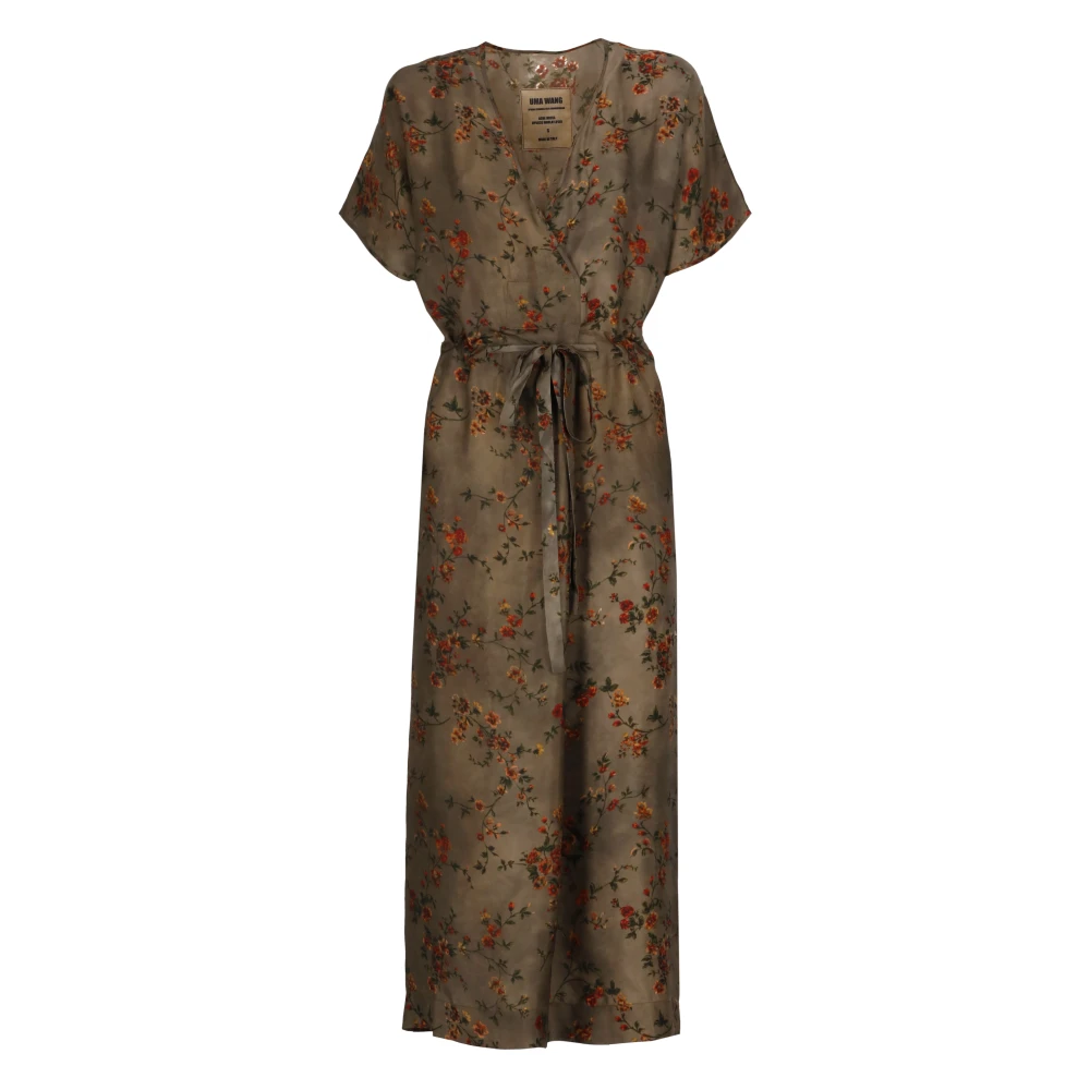 UMA Wang Groene Bloemen V-Hals Mouwloze Jurk Green Dames