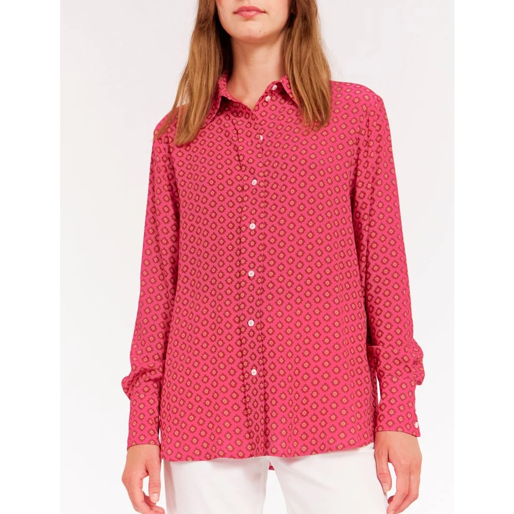 Ines De La Fressange Paris Roze Crepe Shirt met Leon Borduurwerk Pink Dames