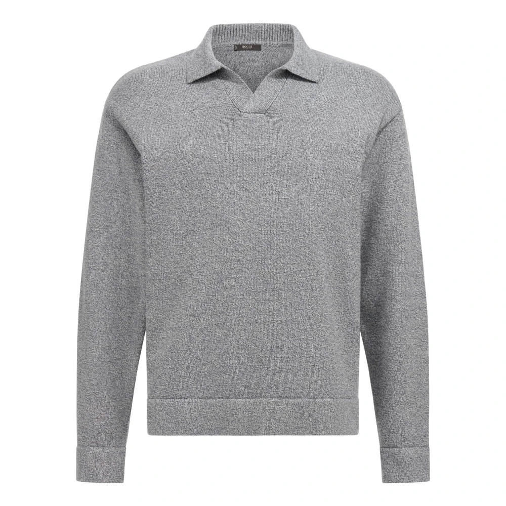 Boggi Milano Katoenen en zijden gebreid poloshirt Gray Heren