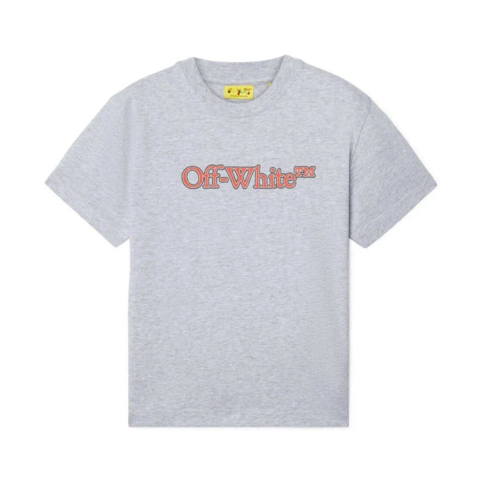 Off White Grå Logo Print Bomull T-shirt Gray, Pojke