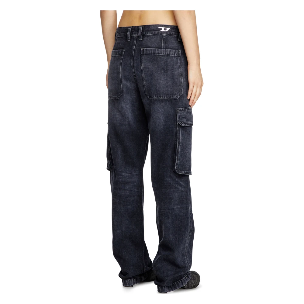 Diesel Zwarte Cargo Jeans Met Knoopsluiting Black Dames
