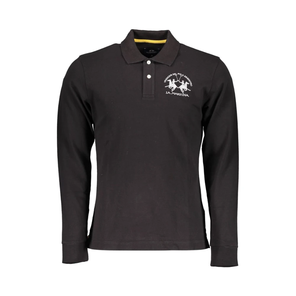 La Martina Elegant Black Long-Sleeved Polo Shirt - Male - Polo Shirts - Black - L - Tops