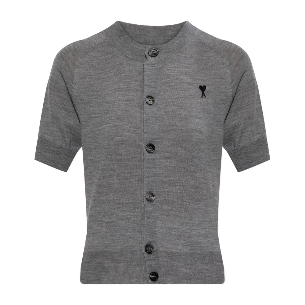 Ami Paris Grå Wool Short Sleeves Cardigan