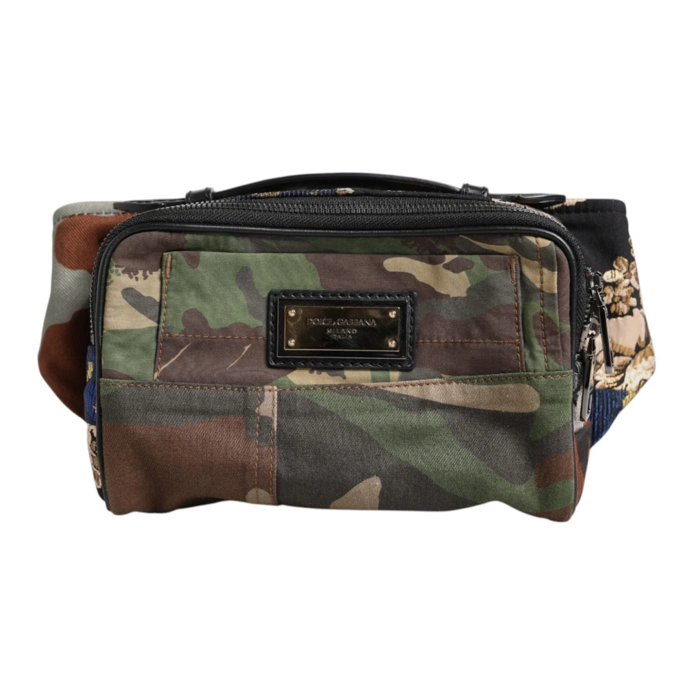 Dolce & Gabbana Men's Multicolor Bum Bags, One Size, Camouflage Patchwork Logo Waist Fanny Pack