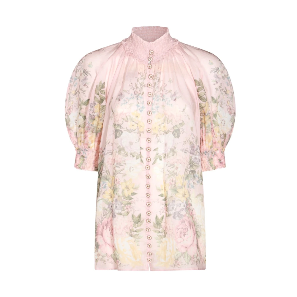 Zimmermann Roze Bloemen Hoge Kraag Top Pink Dames