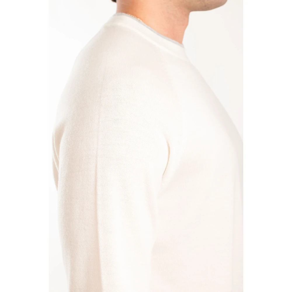 Eleventy Contrast Rib Sweater White Heren