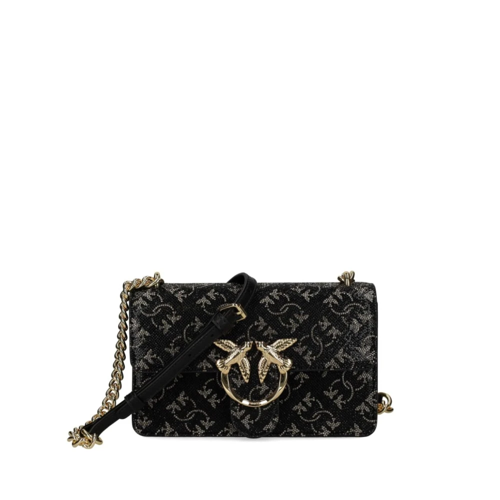 pinko Zwarte Pailletten Love One Mini Tas Black Dames