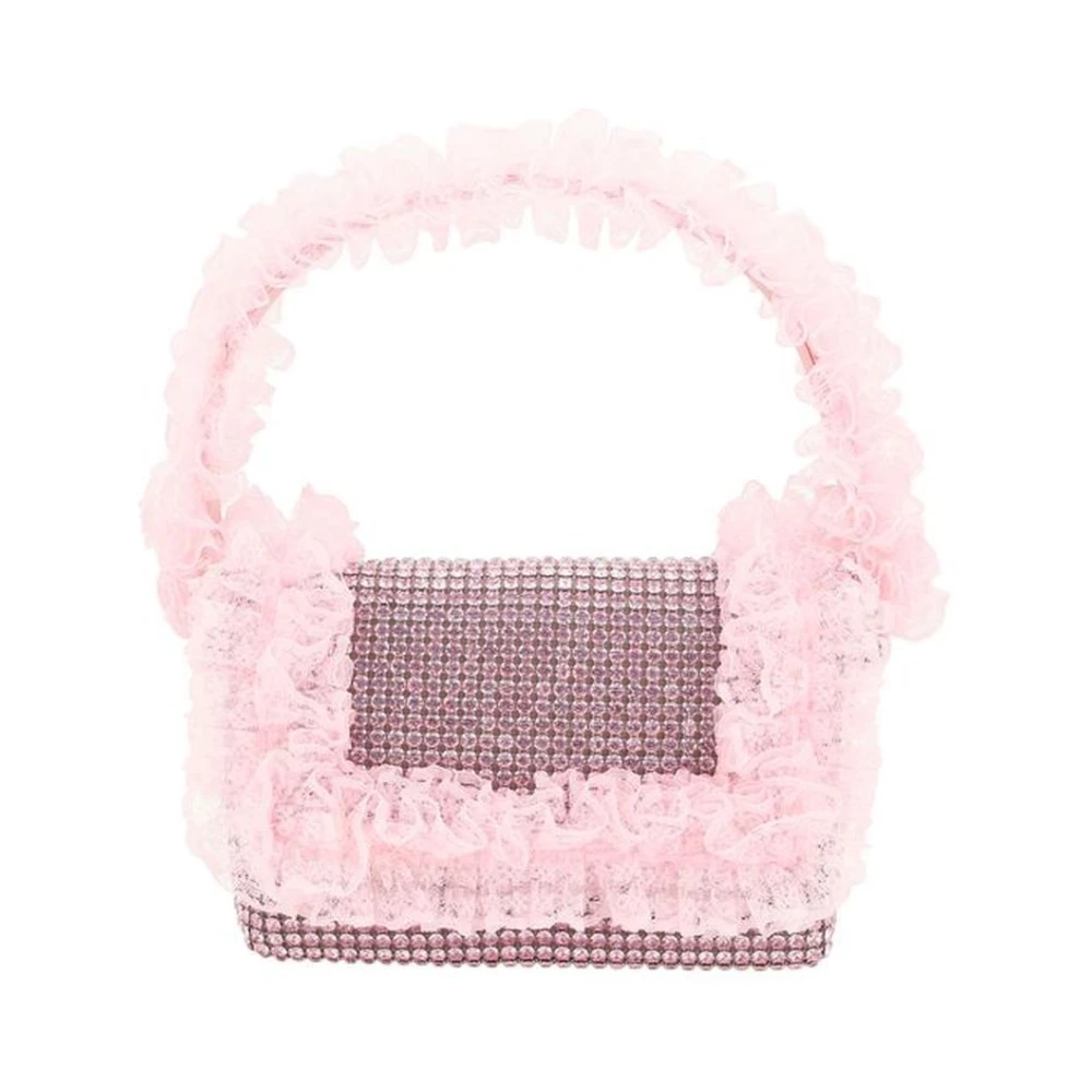 Self Portrait Kanten Strass Schoudertas met Magnetische Klep Pink Dames