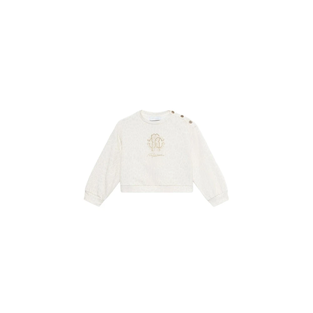 Roberto Cavalli Girls White Kids Sweatshirts, 6 Y, Jumper With Gold Buttons