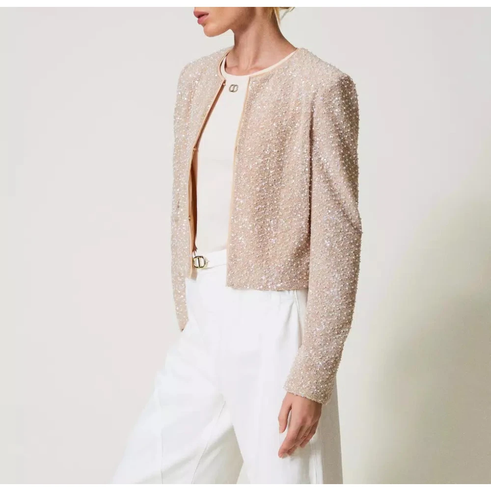 Twinset Pailletten en parel jasje Beige Dames