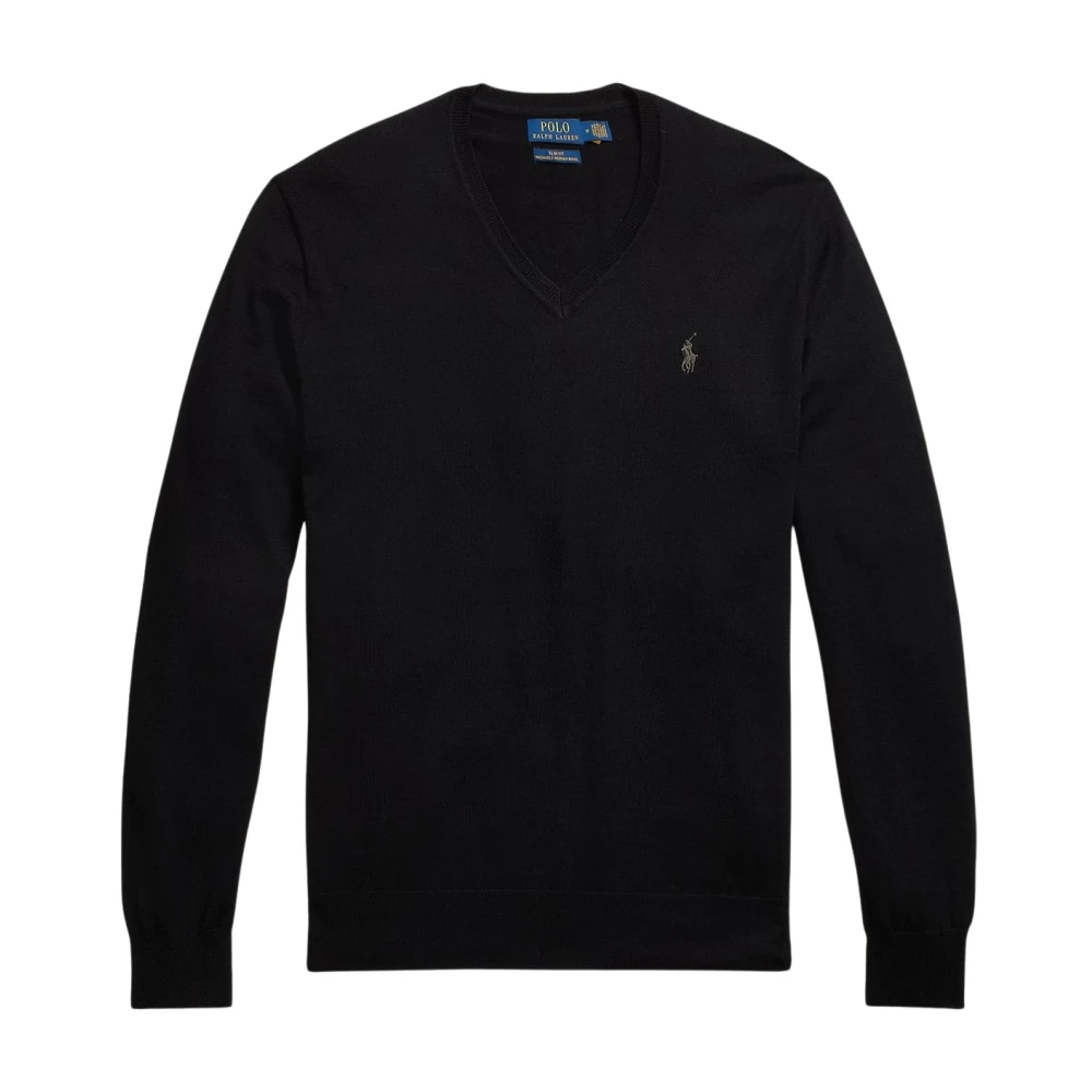 Polo Ralph Lauren Slim-Fit Wasbare Wollen V-Hals Trui Black Heren