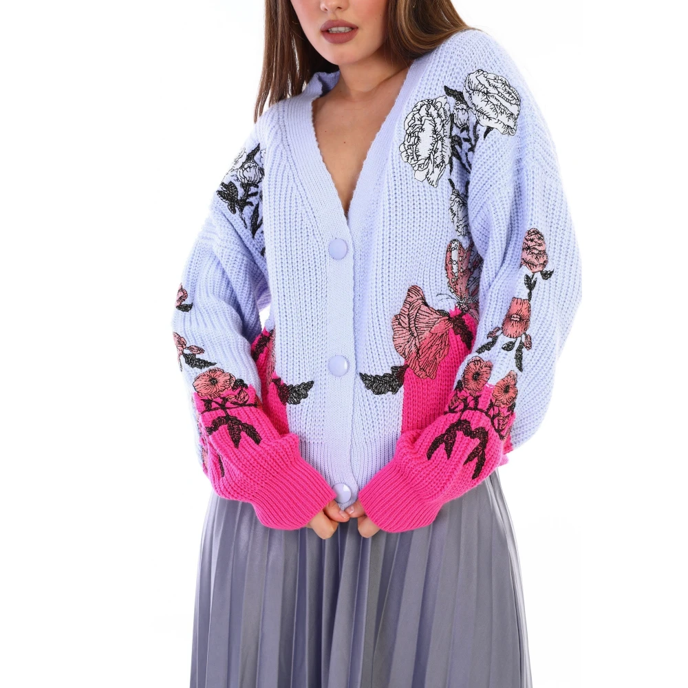 Cesare Gaspari Geborduurde Bloemen Contrast Cardigan Multicolor Dames