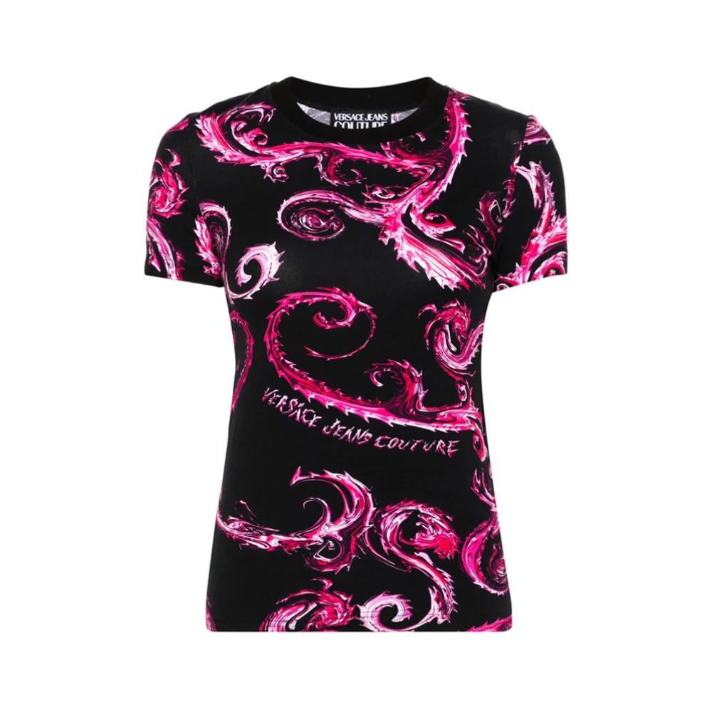 Versace Jeans Couture Chromo Couture T-shirt Zwart Fuchsia Print Multicolor Dames