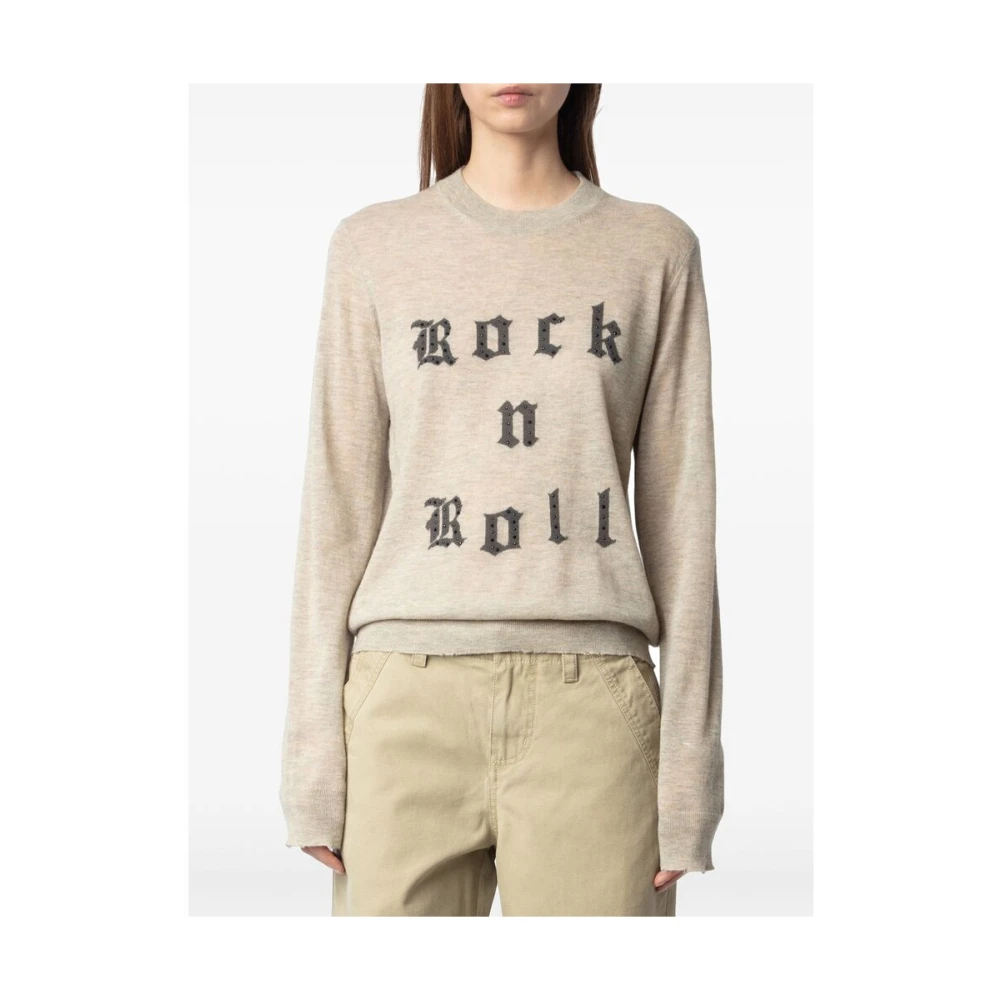 Zadig & Voltaire Beige Slogan Print Crew Neck Sweater Beige Dames