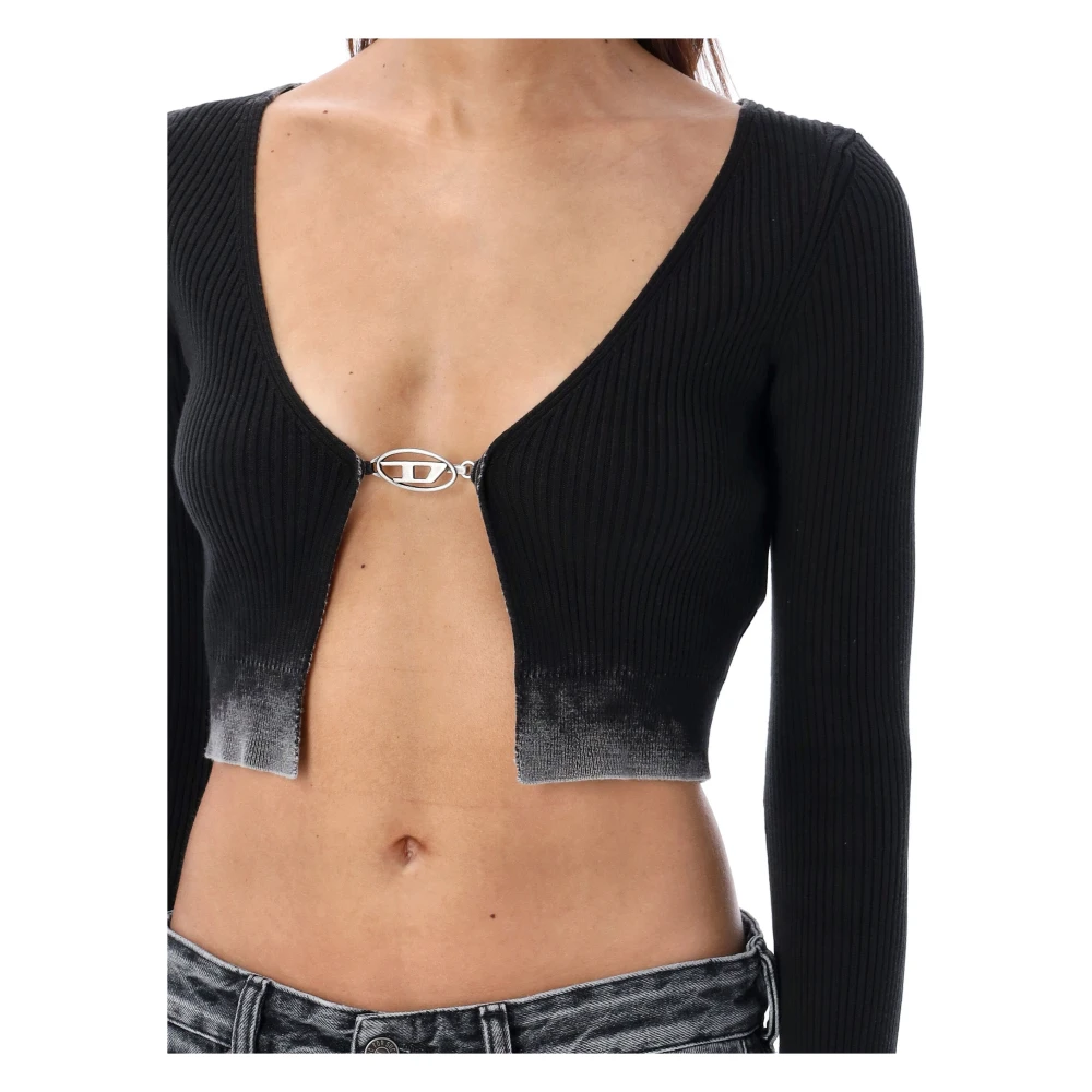 Diesel Zwarte Ribgebreide Vest Aw24 Black Dames