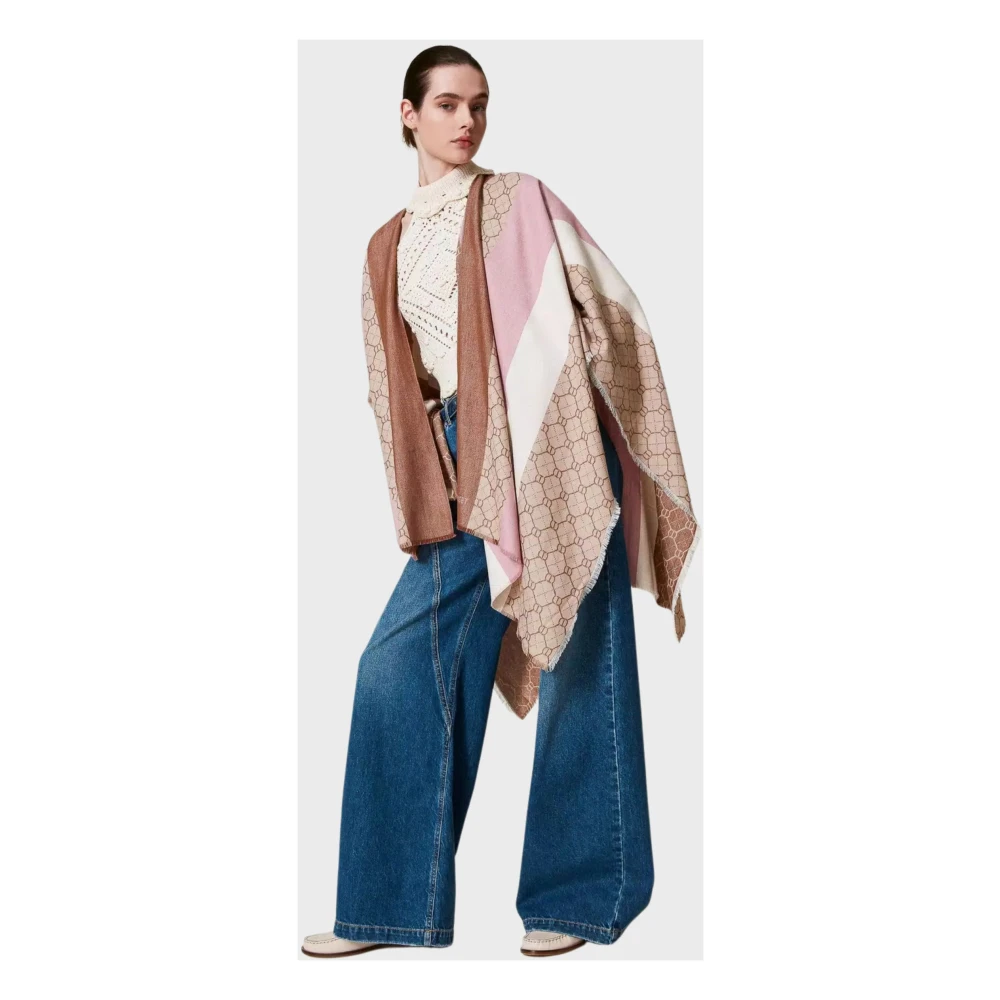 Twinset Kleurrijke Jacquard Poncho met Oval T Logo Multicolor Dames