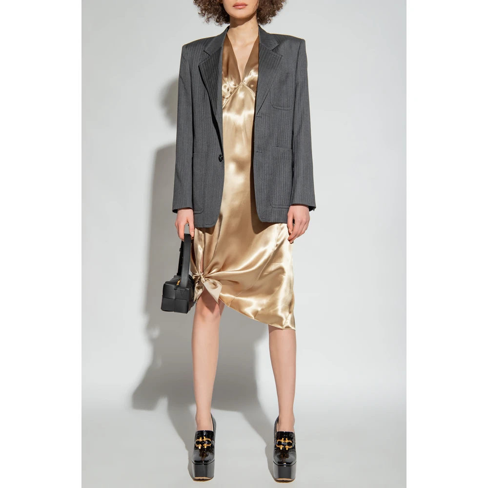 Bottega Veneta Grijze Wol Herringbone Blazer Gray Dames