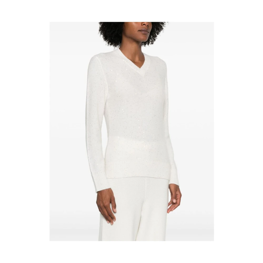 Fabiana Filippi Witte Pailletten Versierde Gebreide Trui White Dames