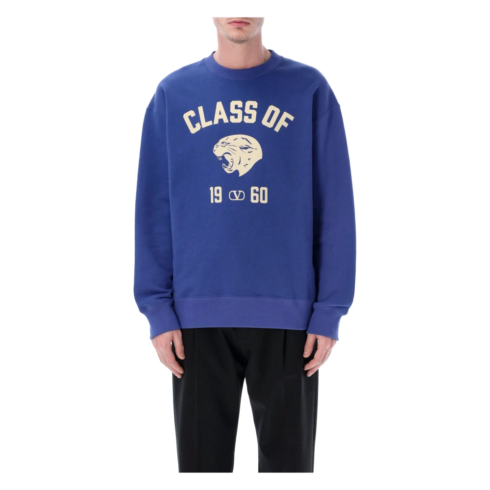 Valentino Garavani Blue Sweatshirts, Male, M, Class Of 1960 Panther Print Sweatshirt