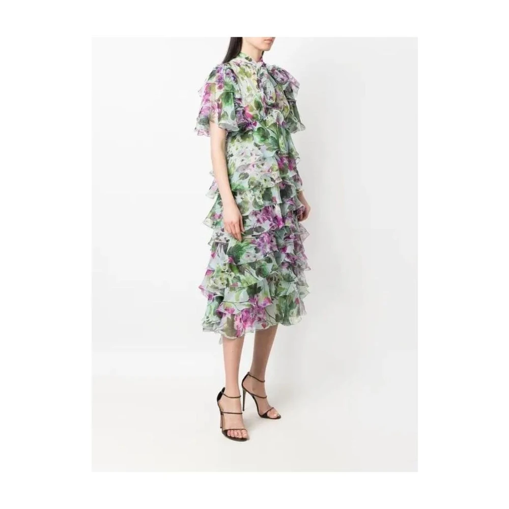 Dolce & Gabbana Zijden Bloemen Ruches Jurk Multicolor Dames