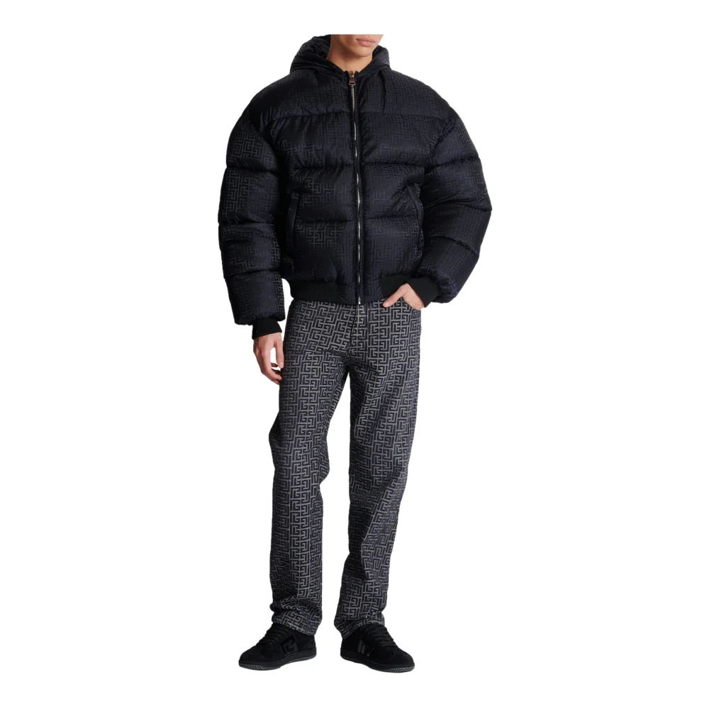 Balmain PB Labyrinth jacquard nylon puffer jack Black Heren