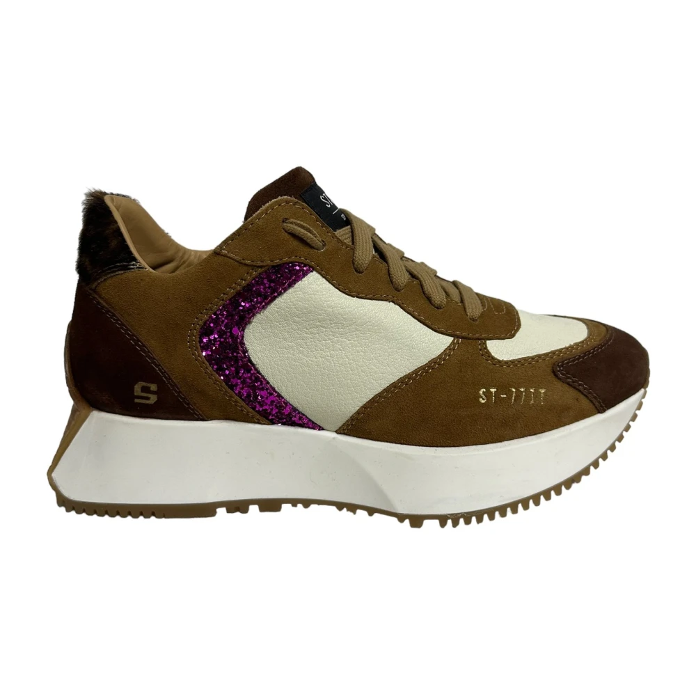 Stokton Luipaardprint Leren Sneakers Brown Dames