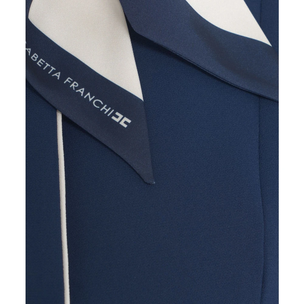 Elisabetta Franchi Blauwe Crepe Blazer met Metalen Details Blue Dames