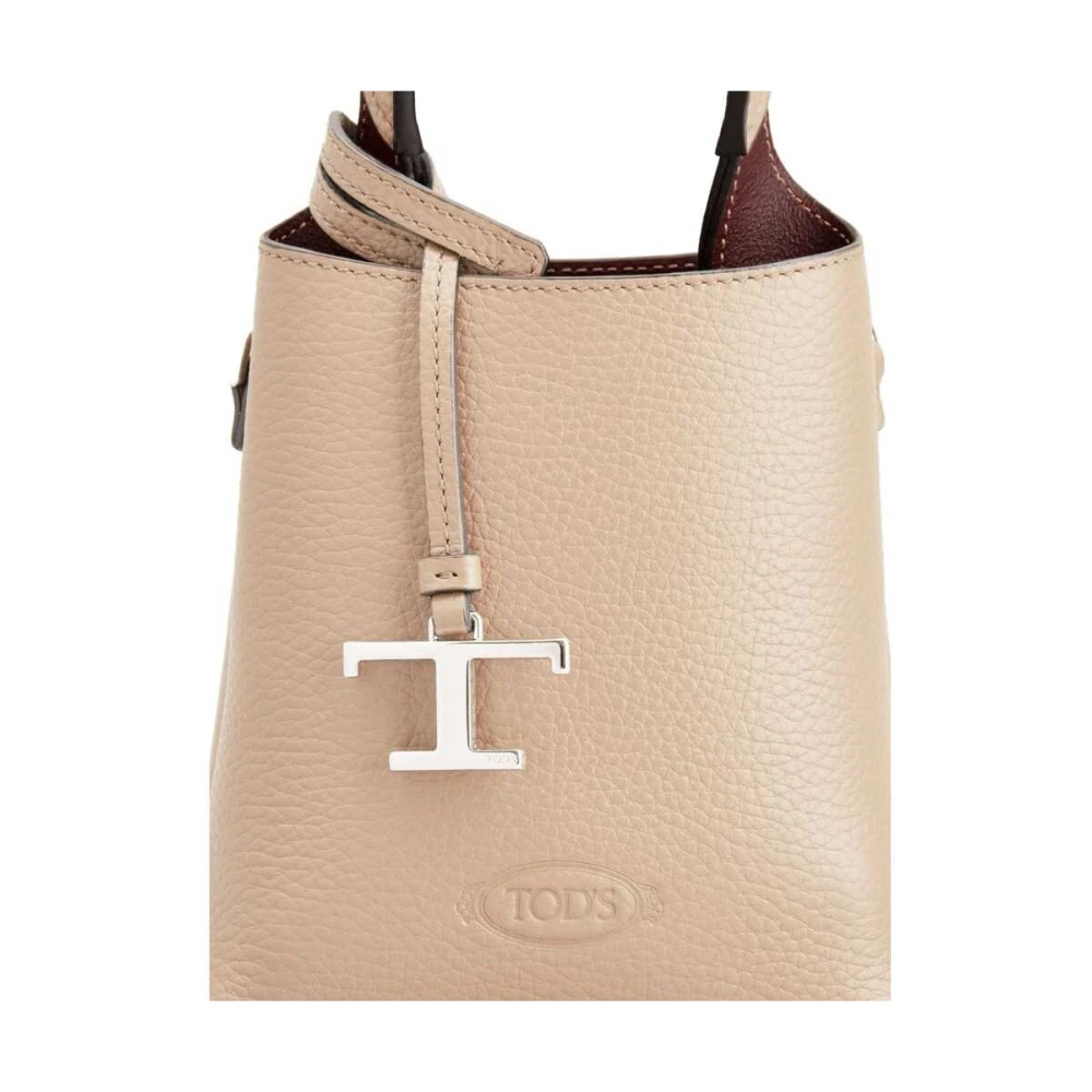 TOD'S Beige Leren Handtas met Logo Hanger Beige Dames