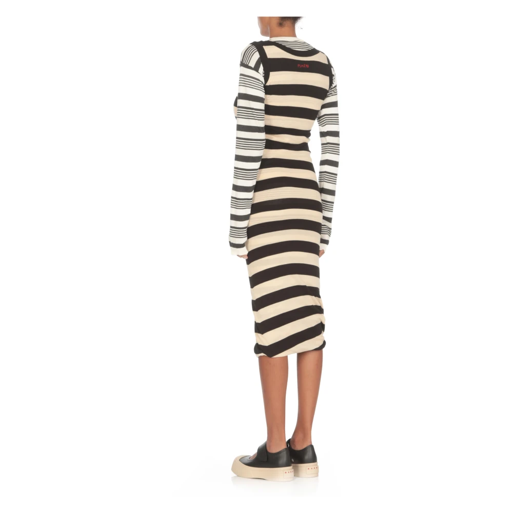 Marni Multicolor Katoenen Jurk Ronde Hals Lange Mouwen Multicolor Dames